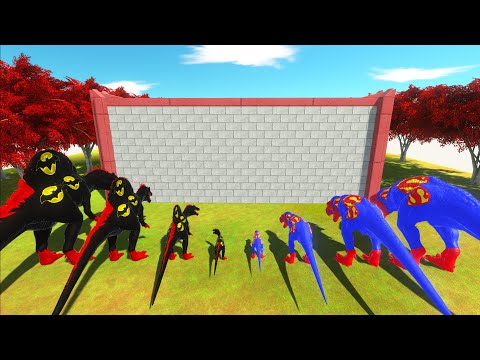 DIFFERENT SIZE T-REX VS SPINOSAURUS SUPERMAN CLASH BLOCK RACE - Animal Revolt Battle Simulator