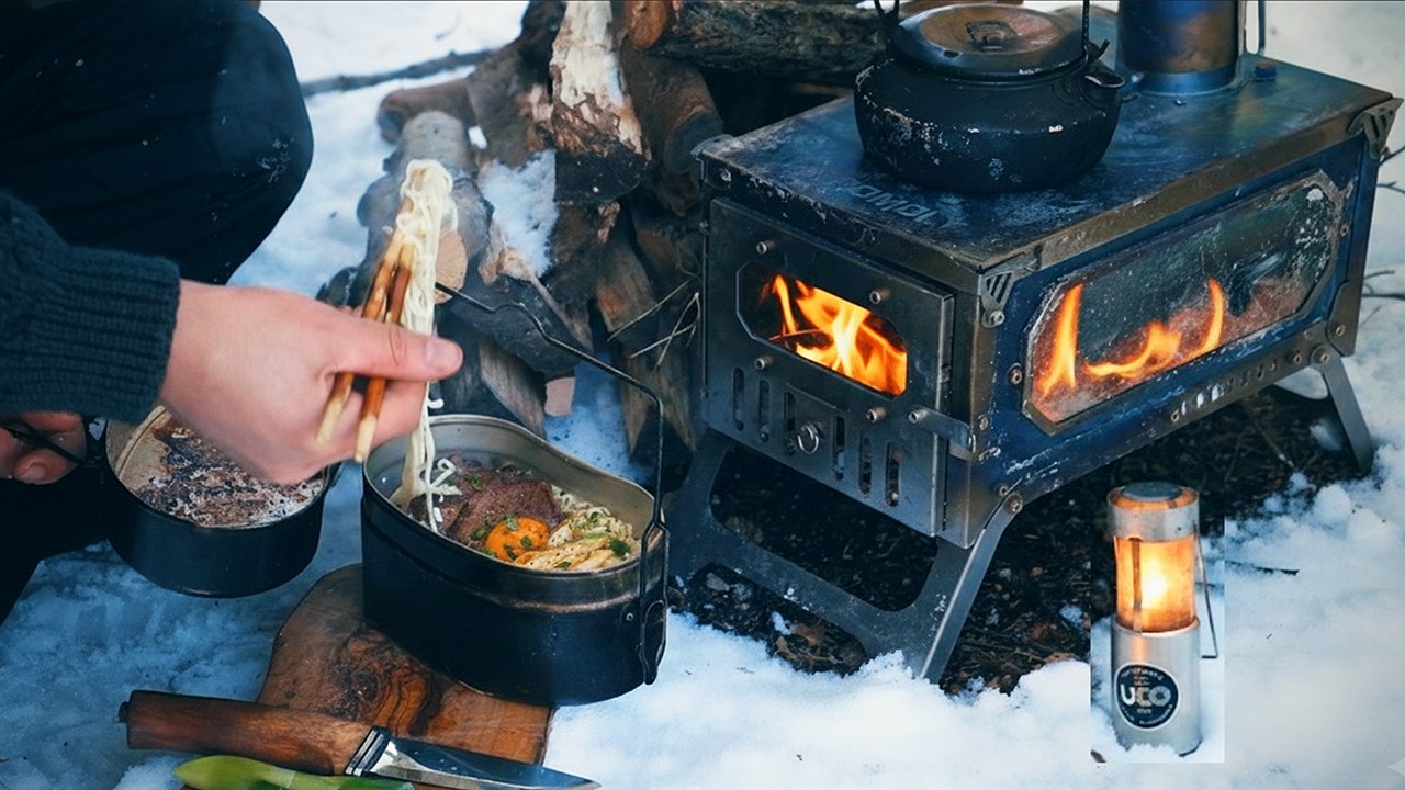 炎と雪化粧の癒し。−15℃の森で火を焚くソロキャンプ（ASMR）