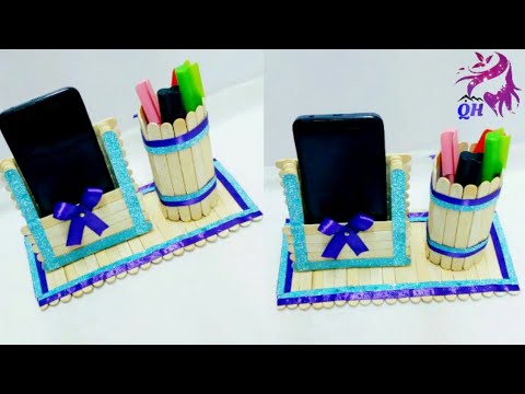 Pop stick craft|| mobile stand by using ice cream sticks|| Queen's home Video