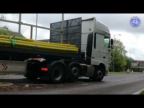 HGV snagged on a pedestrian refuge