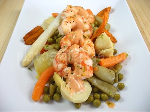Verduritas con langostinos