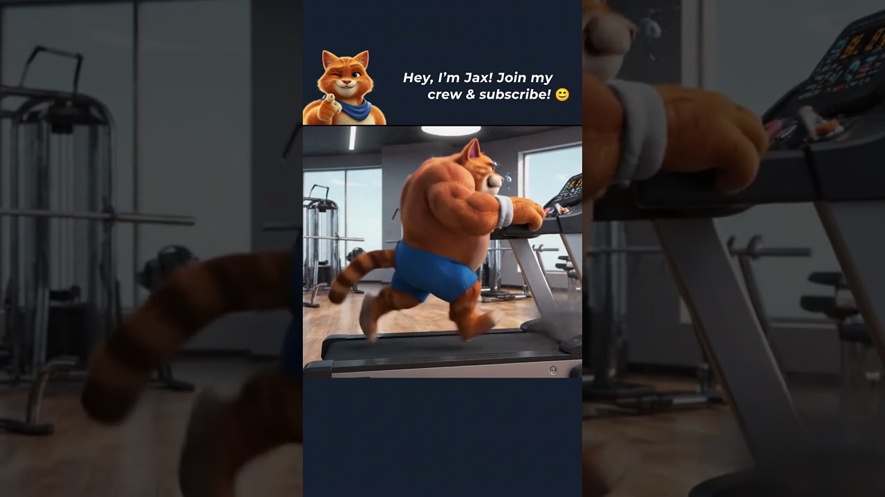 Muscular Cat vs. The Treadmill! (Epic Fail) 😂 #shorts #funnycat #gymfail #animation #viral #keşfet