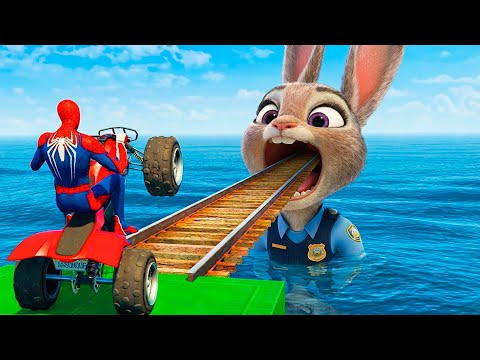 SPIDER-MAN against JUDY Ride on Motorcycle STUNT FUNNY MOMENTS | GTA 5 MULTIVERSE