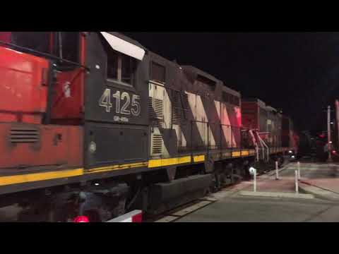 Waterloo LRT& CN FREIGHT TRAIN at Northfeild Dr ION Stop! At exactly MIDNIGHT!