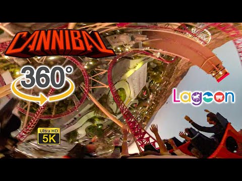 5K VR 360 Cannibal Roller Coaster at Sunset On Ride Ultra HD POV Lagoon