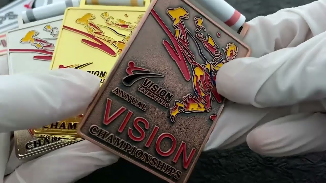 1042 - Taekwondo Soft Enamel Square Gold Silver And Bronze Medal