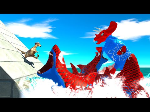 DINOSAURS MARVEL SUPER HERO vs  Aquatic Predators  - Animal Revolt Battle Simulator