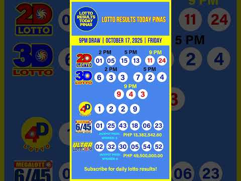 PCSO 2D 3D 4D 6/45 6/58 Lotto Results Today 9PM Draw of October 17, 2025 #lottoresulttoday