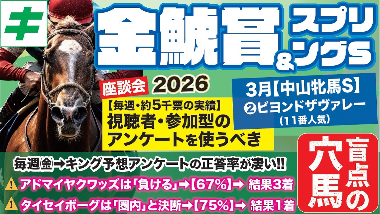先週11番人気ビヨンドザヴァレー指名→今週も爆穴を発見！金鯱賞＆スプリングステークス 2026 【穴馬/予想】 言われなきゃ買えない馬名とは！？