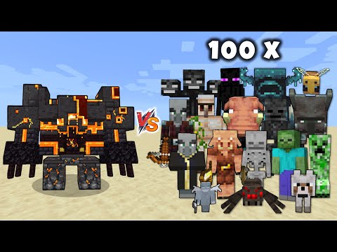 NETHERITE MONSTROSITY vs Every Minecraft Mob in Minecraft x100 - Netherite Monstrosity vs all Mobs