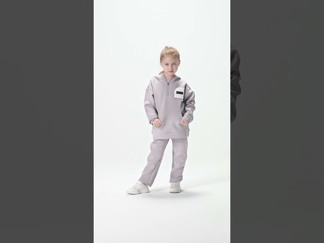 هودي بجيب أمامي أوفرسايز للأطفال للجنسين - رمادي
