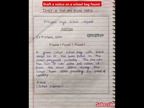Notice writing on found a  school bag l notice writing on lost and found