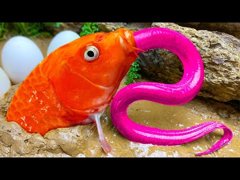 Stop Motion ASMR - Mukbang Catch Giant Catfish, Colorful eggs, Frogs In hole Primitive Cooking