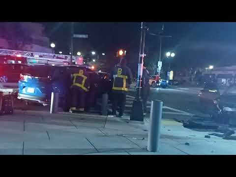 Boston Fire Department EMS and police respond to a accident at Grove Hall