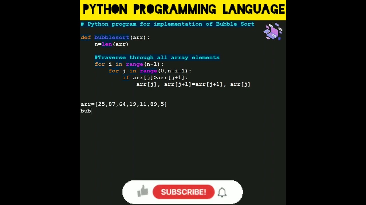 #python 96 Python program for implementation of Bubble Sort | Computer Programming | #shorts #python