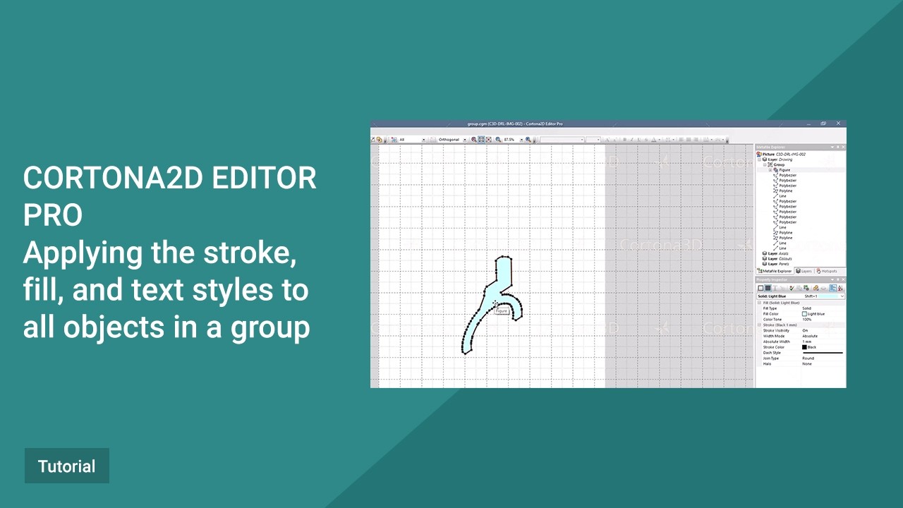 Cortona2D Editor Pro Tutorial. Applying the stroke, fill, and text styles to all objects in a group