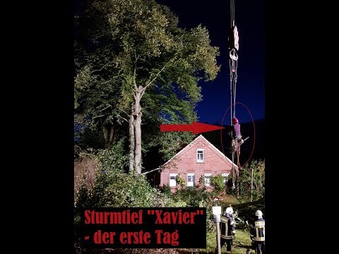 Sturmtief Storm"Xavier" - Bergung/ Fällung mit Kran und Hubarbeitsbühne - Tag 1 | Baumpflege Mertens