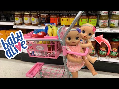 BABY ALIVE dolls go on a outing 🛒 shopping at target for groceries 🍎