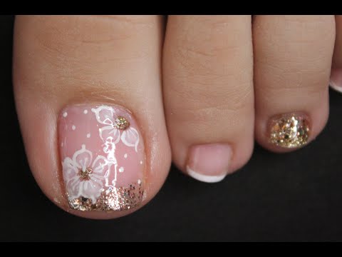 DISEÑO DE UÑAS FLORES EN LOS PIES – FLOWERS NAIL ART – FRENCH NAIL ART – NLC