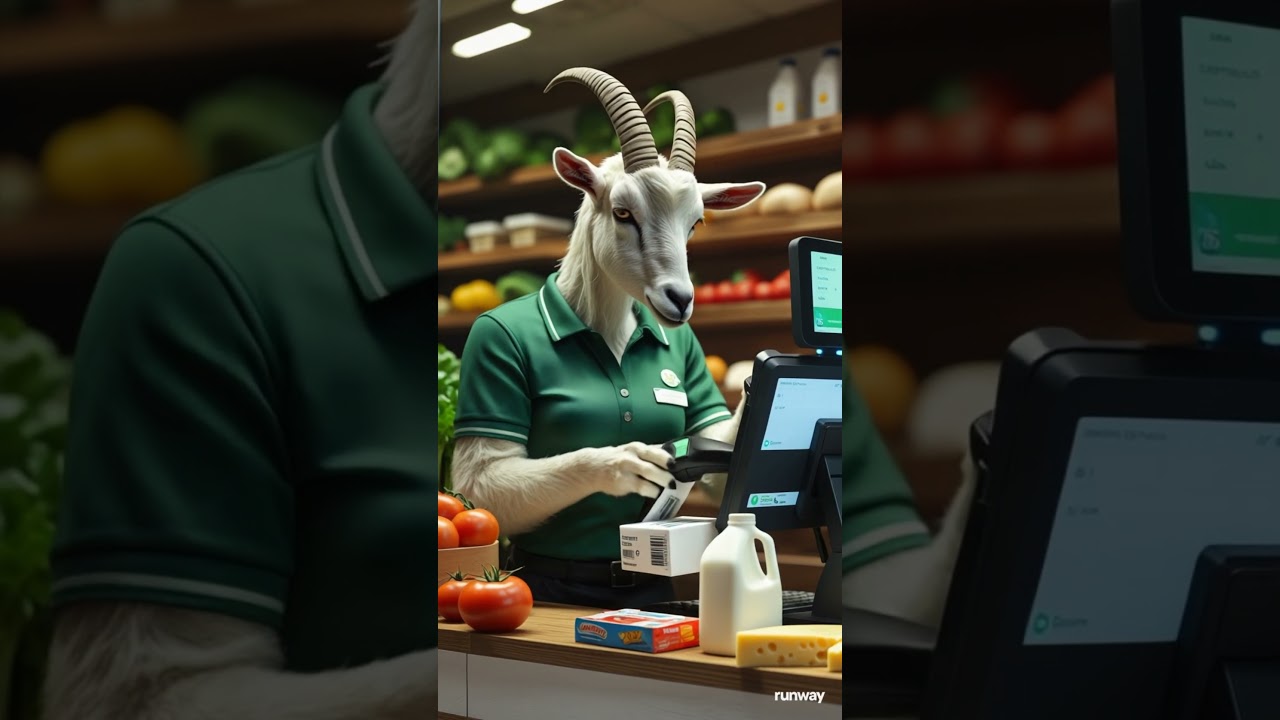 AI Goat Cashier! 🤯 When a Goat Runs the Supermarket | Funny Animal Skit #ai #funnyanimalvideos