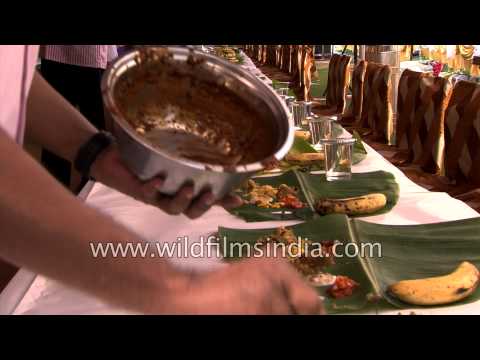 Onam sadhya - vegetarian feast or banquet served in banana leaves