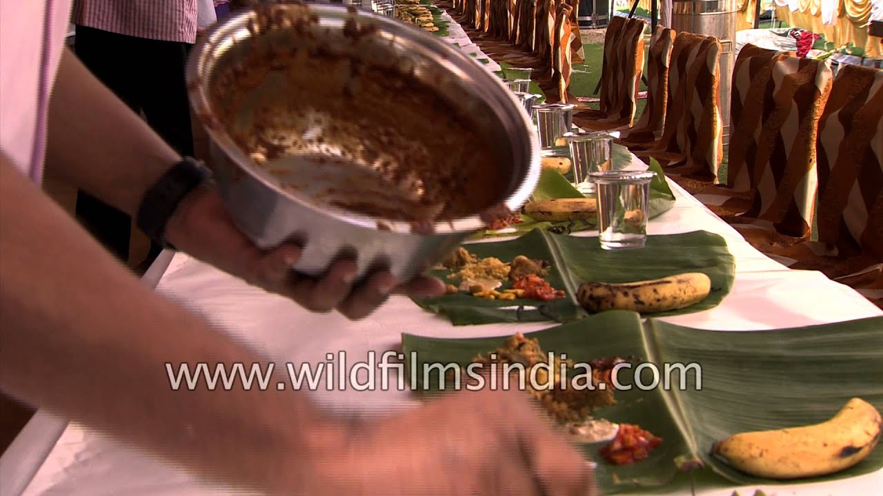 Onam sadhya - vegetarian feast or banquet served in banana leaves