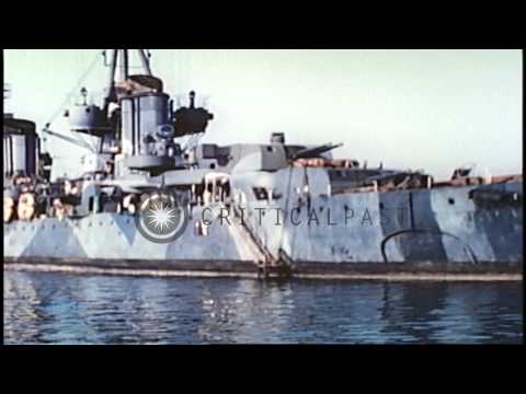 View of Italian fleet ships at Taranto harbor, Italy after Italy's surrender to t...HD Stock Footage