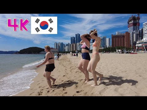 [4K] Busan Walk l HAEUNDAE Beach l Temporada de férias de verão, praia na Coreia do Sul @walkingexpedition