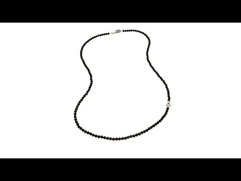 King Baby CZ Crowned Heart Onyx Bead 36" Necklace