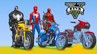 Desafio de SUPER MOTOS | Salta na Mega Rampa com Homem Aranha e Super Heróis | GTA V Mods
