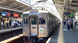 【銀一色】南海6000系6001f＋6028f　リバイバル塗装＆創業140周年記念ヘッドマーク　各駅停車なんば・三日市町行き　新今宮、今宮戎駅