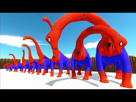 DEATH RUN vs DIFFERENT SIZE SPIDERMAN BRACHIOSAURUS in JURASSIC WORLD DOMINION - ARBS Battle
