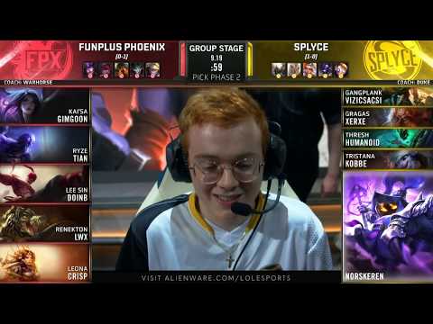 FPX vs SPY Highlights Game 1  Worlds 2019 Group B Day 3  FunPlus Phoenix vs Splyce
