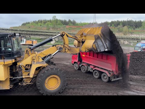 Caterpillar 992G Wheel Loader Loading Coal On Trucks With 1 Pass - Sotiriadis/Labrianidis Mining