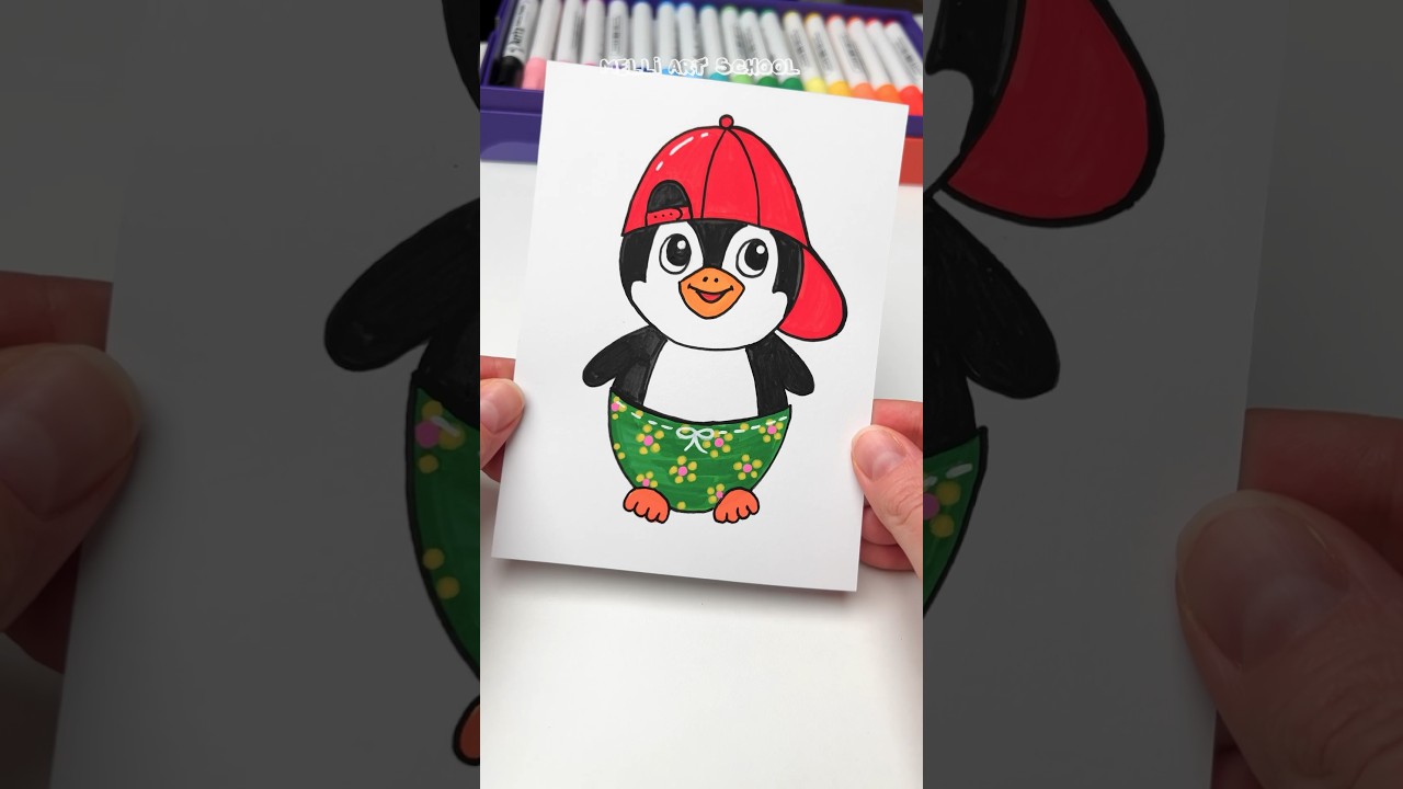 Drawing funny Penguin with Acrylic markers #shorts #forkids #funny