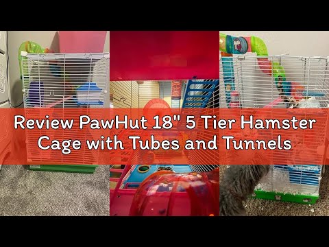 Review PawHut 18" 5 Tier Hamster Cage with Tubes and Tunnels, Small Animal Cage with Portable Carry