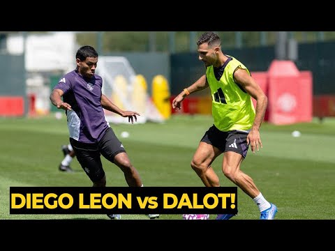 Moment Diego Leon challenged Dalot in one-on-one duels during training | Man Utd News
