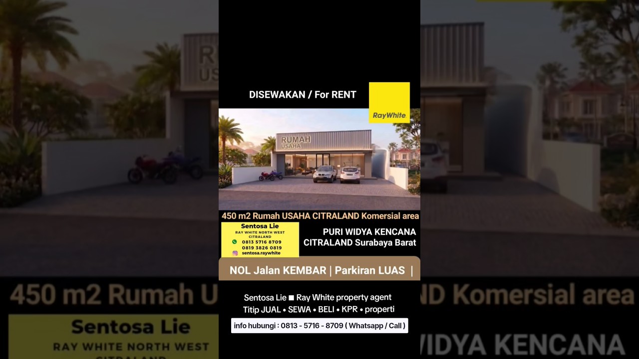 Disewakan 450 M2 Rumah Usaha Citraland Puri Widya Kencana Surabaya Barat - Nol Jalan Kembar Sebaris Gereja Bethany Citraland, Moss Coffee Shop, G Walk Citraland - Cocok Buat Segala Usaha - Parkiran Mobil Luas