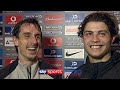 An 18-year-old Cristiano Ronaldo is helped by Gary Neville in his first English interview