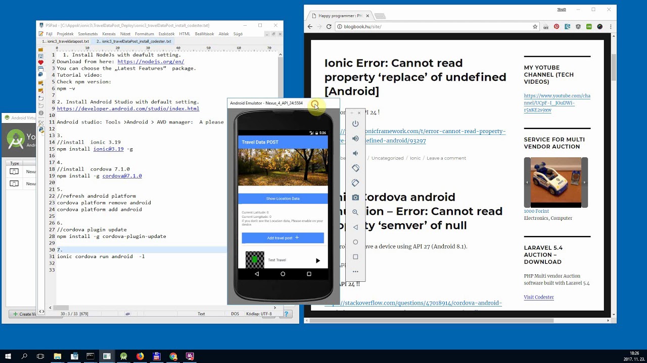 Ionic vlog: Migrating project another pc : Api 24,  semver, replace error