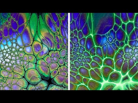 (46) 2 blooms black & white Cell mix/Bloom Technique/Sheleeart/ColourArte/Fluid Art/フルイドアート ブルーム2種類