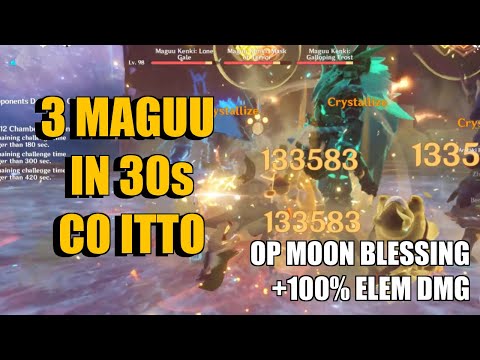 3 Maguu Kenki in 30s C0 Itto - Abyss 12, 89/283 Crit (OP Abyssal Moon Blessing)