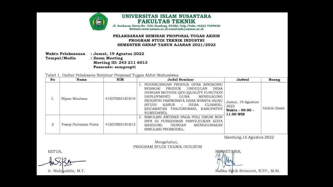 SEMINAR PROPOSAL TUGAS AKHIR TEKNIK INDUSTRI