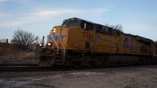 preview picture of video 'UP 7761 and UP 6894 at Creston, IL. 2/17/2013'