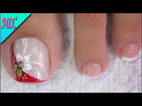 DISEÑO DE UÑAS FLOR Y FRANCES EN BLANCO Y ROJO – FLOWERS NAIL ART – FRENCH NAIL ART