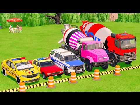 TRANSPORTING POLICE CARS, FIRE DEPARTMENT, AMBULANCE VEHICLES WITH MAN TRUCKS ! Farming Simulator 25