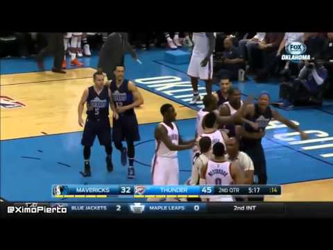 Russell Westbrook & JJ Barea Scuffle | Mavericks vs Thunder | January 13, 2016