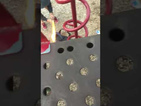 Setting a kids back pack on fire