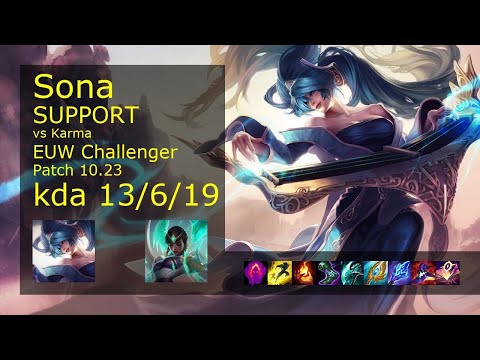 Sona Support & Ezreal vs Karma & Jhin - EUW Challenger 13/6/19 Patch 10.23 Gameplay