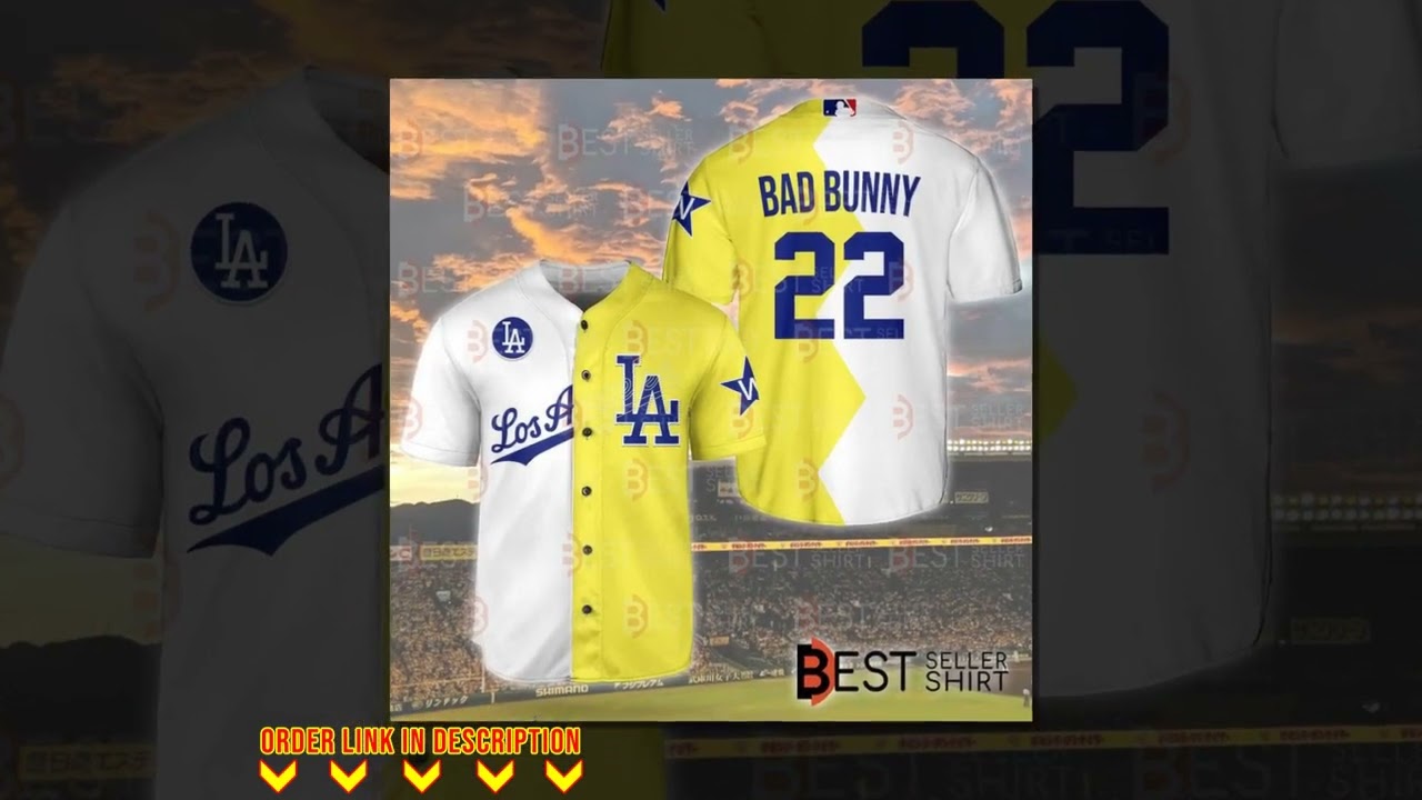 Bad Bunny LA Dodgers MLB All Stars Yellow White Baseball Jersey Shirt